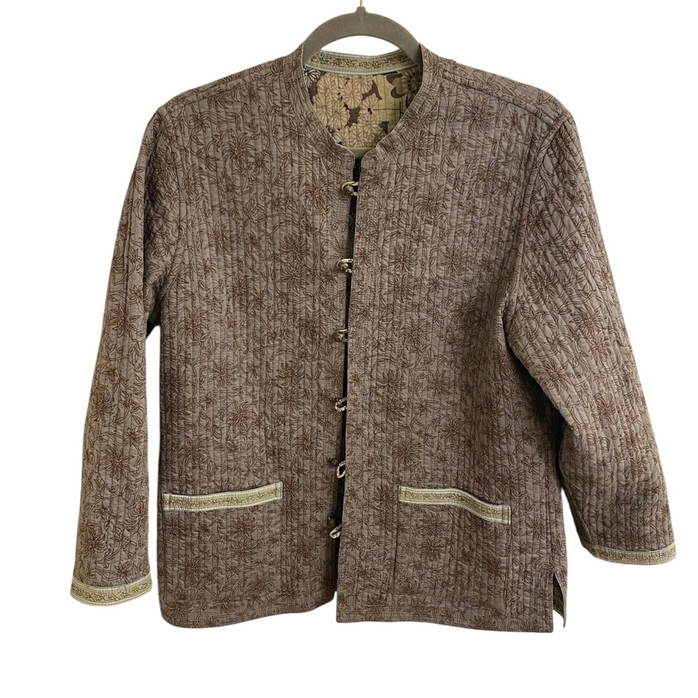 Boho Quilted Reversible Jacket Button Closure Poc… - image 6